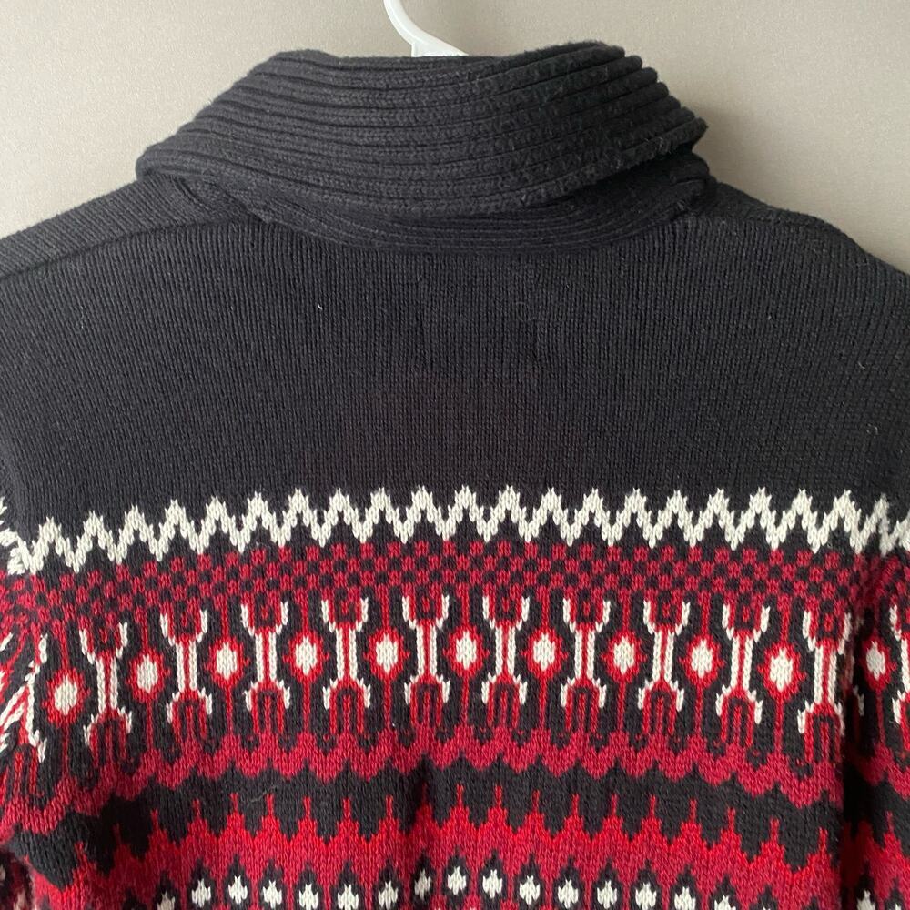 American Eagle Wool Rugged Outdoors Fisherman Fair Isle Shawl Sweater XS Black - Picture 5 of 10